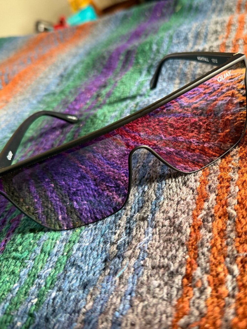 QUAY Oversized Shield Sunglasses Black Pink Purple Tint
